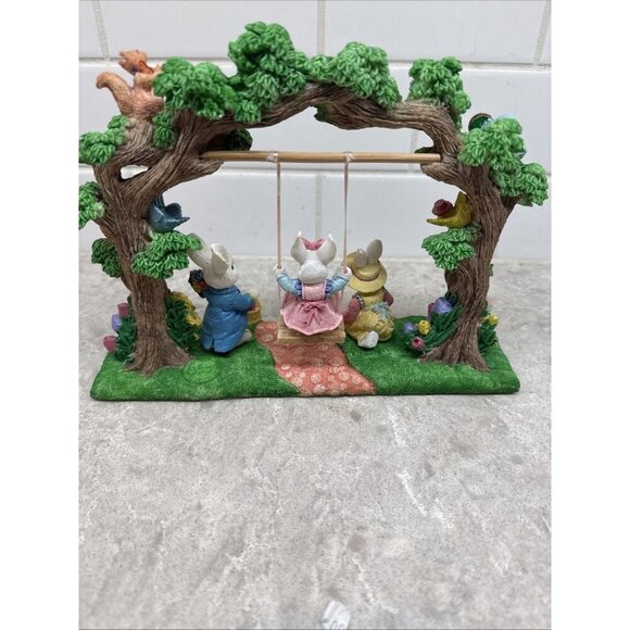 Easter jubilee bunnies swinging. Designed and sculpted by Jaimy. Like New! - Picture 4 of 7